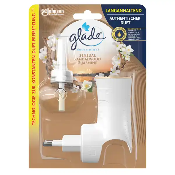 Glade Electric Scented Oil Duftstecker Sensual Sandalwood & Jasmine: Цвет: Produktbeschreibung und details Genieen Sie einen WellnessTag zuhause und lassen Sie sich von exotischer Bergamotte und Jasmin warmem Bernstein und Sandelholz verwhnenGlade electric scented oil  BIS ZU  TAGE DUFT Der DuftlNachfller bietet bis zu  Tage Duft auf niedrigster Einstellung bei tglicher Nutzung von  Stunden Stellen Sie Ihren Halter so ein dass Sie die gewnschte DuftIntensitt erhalten und das perfekte Ambiente in jedem Raum schaffen elegantes Design Duft wie Sie es sich wnschen regulieren Sie die DuftIntensitt nach belieben Nachfller in den gefragtesten Dften erhltlich Kontaktdaten SC Johnson GmbH Postfach  D   Erkrath    Anwendung und Gebrauch Gebrauchsanweisung  Drehen Sie bei Bedarf den elektrischen Stecker des Halters um die Ausrichtung an Ihre Steckdose anzupassen  Halten Sie den DuftlNachfller stets aufrecht Schrauben Sie die Klappe von dem DuftlNachfller ab und setzen Sie ihn in den Halter ein  Stecken Sie den Halter aufrecht in die Steckdose Bitte lesen Sie die wichtigen Sicherheitshinweise  Erhalten Sie die gewnschte DuftIntensitt durch Anpassung der Regulierungsstufe Nach Gebrauch Hnde waschen Warnhinweise und wichtige Hinweise Warnhinweise ACHTUNG
https://www.rossmann.de/de/haushalt-glade-electric-scented-oil-duftstecker-sensual-sandalwood-und-jasmine/p/5000204117523