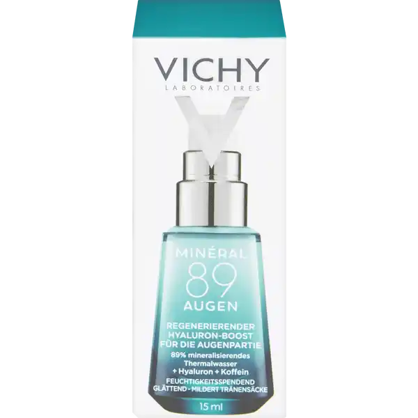 VICHY Mineral 89 Augenpflege: Цвет: Produktbeschreibung und details Die minimalistische auf  Inhaltsstoffe reduzierte Formel ohne Duftstoffe spendet der empfindlichen Augenpartie besonders viel Feuchtigkeit Mit einer Kombination aus natrlichem Hyaluron purem Koffein und  mineralisierendem Thermalwasser sorgt Minral  Augen fr einen langanhaltend strahlenden Blick und strkt gleichzeitig die empfindliche Augenpartie in ihrer Hautbarrierefunktion Zudem fhrt die Hyaluron Augenpflege zu einer Glttung feiner Linien und Falten sowie zur Milderung von dunklen Augenringen und Trnenscken  und damit zu einem insgesamt erholteren Aussehen fr alle Hauttypen spendet Feuchtigkeit glttet Fltchen mildert Augenringe und Trnenscke  fr einen strahlenden Blick strkt empfindliche Augenpartie ohne Duftstoffe Kontaktdaten VICHY CAICAF  Vichy France TSA   ST OUEN CEDEX FR wwwvichycom UrsprungslandHerkunftsort Frankreich Anwendung und Gebrauch Morgens und abends zwei Tropfen Minral  Augen auftragen Mit dem Ringfinger sanft um die Augenpartie einklopfen und kurz einziehen lassen Inhaltsstoffe AQUAWATER PROPANEDIOL BUTYROSPERMUM PARKII BUTTERSHEA BUTTER GLYCERIN CARBOMER CAFFEINE SODIUM HYALURONATE ADENOSINE PHENOXYETHANOL CHLORELLA VULGARIS EXTRACT CITRIC ACID CAPRYLYL GLYCOL BIOSACCHARIDE GUM
https://www.rossmann.de/de/pflege-und-duft-vichy-mineral-89-augenpflege/p/3337875596763