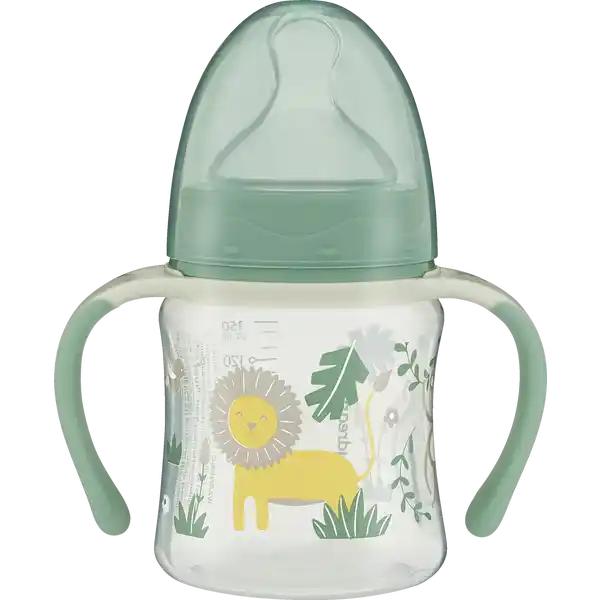 Babydream Weithals-Trinklernflasche Urwald 150 ml: Цвет: Produktbeschreibung und details Unsere AntiKolik Babyflaschen haben wir fr Ihr Baby und Sie entwickelt  fr entspannte Momente beim Flschchen geben von Geburt an Die Griffe helfen Ihrem Baby bei den ersten eigenen Trinkversuchen Sie sind abnehmbar und knnen fr jede andere Babydream Weithalsflasche verwenden werden Die Kappe verschliet Sauger und Flasche und sorgt dafr dass die Flasche auslauf sicher ist Mit abnehmbaren ampamp rutschfesten Griffen die auf Babydream Weithalsflaschen gesetzt werden knnen Der anatomisch geformte Sauger mit extra viel Platz fr die Zunge und AntiKolikAusgleichsventil wurde von uns entwickelt um Ihr Baby schnell zu einem ruhigen Trinkfluss zu fhren und sorgt so mit jedem Flschchen fr entspannte Momente zwischen Ihnen und Ihrem Baby wie beim Stillen Das AntiKolikAusgleichsventil reduziert damit die Gefahr von Koliken und Unwohlsein  von  der Eltern besttigt Gre S  ab  Monaten mit Trinksauger in anatomischer Form Weithalssauger aus Silikon mit auslaufsicherer Schutzkappe fr Muttermilch Tee Anfangsnahrung oder dnnflssige Sfte anatomische Saugerform passt sich dem Gaumen an  Saugerakzeptanz BPAfrei  aus hochwertigem BisphenolA freiem Silikon und Polypropylen Laut EU Verordnung NOVATEX Produkttest   n  von  der Babys akzeptierten den Sauger NOVATEX Produkttest   n  von  der Eltern hat die AntiKolik Belftung berzeugt Kontaktdaten Dirk Rossmann GmbH Isernhgener Strae   Burgwedel wwwrossmannde UrsprungslandHerkunftsort Deutschland Anwendung und Gebrauch Als Mutter wissen Sie Stillen ist das Beste fr Ihr Kind Babynahrung sollte nur wie vom Hersteller empfohlen zubereitet und gefttert werden Bitte wechseln Sie den Sauger nach ein bis zweimonatigem Gebrauch aus hygienischen und Sicherheitsgrnden aus Der anatomische Weithalssauger ist fr Babydream und NUK Weithalsflaschen geeignet auer Nature Sense Weitere Hinweise innen
https://www.rossmann.de/de/baby-und-spielzeug-babydream-weithals-trinklernflasche-urwald-150-ml/p/2001234019798