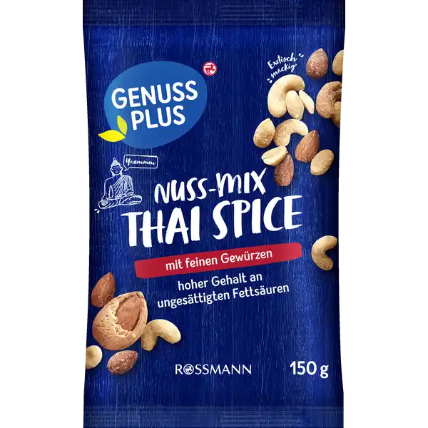 GENUSS PLUS Nuss-Mix Thai-Spice: Цвет: Produktbeschreibung und details Was unseren Thai Spice Nuss Mix so lecker und besonders macht Es ist die Mischung aus kstlichen Nssen und pikanten Gewrzen die dich auf eine exotische Geschmacksreise mitnehmen Der Ersatz gesttigter Fettsuren durch ungesttigte Fettsuren trgt zur Aufrechterhaltung eines normalen Cholesterinspiegels bei mit feinen Gewrzen hoher Gehalt an ungesttigten Fettsuren glutenfrei laktosefrei vegan Laktosegehalt unter  g g Lebensmittelunternehmer Name Dirk Rossmann GmbH Adresse Isernhgener Str   Burgwedel Germany wwwrossmannde      Testurteile Qualittssiegel ampamp Verbandszeichen Rechtlich vorgeschriebene Produktbezeichnung Nusskernmischung gerstet gesalzen und nach thailndischer Art gewrzt Zutaten  ERDNUSSKERNE gerstet  CASHEWKERNE gerstet  MANDELN gerstet Rapsl Speisesalz Reismehl Zucker Gewrze Dextrose Wrze hydrolisiertes Raps und Maiseiwei Hefeextrakt Aroma Kann Spuren von weiteren SCHALENFRCHTEN enthalten Nhrwerte Durchschnittliche Nhrwertangaben pro  g Energie  kj   kcal Fett  g davon  gesttigte Fettsuren  g  einfach ungesttigte Fettsuren  g  mehrfach ungesttigte Fettsuren  g Kohlenhydrate  g davon  Zucker  g Eiwei  g Salz  g Gebrauch Aufbewahrung und Verwendung Aufbewahrungs und Verwendungsbedingungen Trocken und vor Wrme geschtzt lagern Auch wenn ich unter Schutzatmosphre verpackt bin Rei mich auf verschlie mich gut und knabbere alles innerhalb weniger Tage auf Warnhinweise und wichtige Hinweise Warnhinweise ACHTUNG Nsse knnen in die Atemwege von Kleinkindern gelangen Genie unseren Thai Spice NussMix im Rahmen einerabwechslungsreichen und ausgewogenen Ernhrungsowie einer gesunden Lebensweise
https://www.rossmann.de/de/lebensmittel-genuss-plus-nuss-mix-thai-spice/p/4305615839455