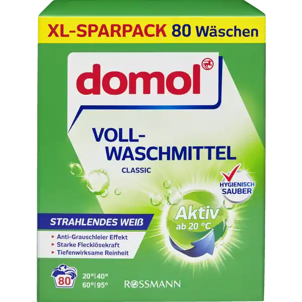 domol Vollwaschmittel Pulver XL Sparpack 80 WL: Цвет: https://www.rossmann.de/de/haushalt-domol-vollwaschmittel-pulver-xl-sparpack-80-wl/p/4068134002297
Produktbeschreibung und details Freuen Sie sich auf starke Reinigungskraft fr Ihre Wsche Das domol Vollwaschmittel sorgt fr tiefenwirksame Reinheit und strahlendes Wei  bereits ab C speziell fr weie Textilien entwickelte Flecklsekrafta AntiGrauschleierEffekt lsst Textilien wie neu erstrahlen herrlich frisches und reines Dufterlebnis Kontaktdaten Dirk Rossmann GmbH Isernhagener Str   Burgwedel wwwrossmannde      Anwendung und Gebrauch Sortierung und Waschmittelwahl Die Pflegehinweise in den Textilien beachten und die Wsche nach Farbe Verschmutzungsgrad und Temperatur sortieren Neue farbige Textilien knnen ausfrben daher zunchst auf Farbechtheit berprfen und separat bei max C waschen Fr bunte Textilien empfehlen wir domol Colorwaschmittel Nicht fr Wolle und Seide geeignet Hierfr empfehlen wir ein Wollwaschmittel Hartnckige Flecken bei Bedarf vorbehandeln Befllung und Dosierung Mit mglichst niedriger Temperatur waschen aktiv bereits ab C Fr leicht verschmutzte Wsche ein Kurzwaschprogramm und fr stark verschmutzte Wsche hhere Temperaturen whlen max C Gem Wasserhrte Verschmutzungsgrad und Beladung der Waschmaschine dosieren siehe Dosiertabelle und die empfohlene Beladungsmenge des Gerteherstellers beachten domol Vollwaschmittel ausschlielich ber die Einsplkammer dosieren Eine GratisDosierhilfe erhalten Sie ber das kostenlose InfoTelefon     oder per EMail servicerossmannde Die Wasserhrte ist bei Ihrem rtlichen Wasserwerk in Erfahrung zu bringen Inhaltsstoffe  Bleichmittel auf Sauerstoffbasis  anionische Tenside Zeolithe unter  Polycarboxylate Phosphonate nichtionische Tenside Weitere Inhaltsstoffe Duftstoffe LINALOOL Enzyme optische Aufheller Warnhinweise und wichtige Hinweise Warnhinweise GEFAHR Verursacht schwere Augenreizung Darf nicht in die Hnde von Kindern gelangen Ist rztlicher Rat erforderlich Verpackung oder Kennzeichnungsetikett bereithalten BEI KONTAKT MIT DEN AUGEN Einige Minuten lang behutsam mit Wasser splen Eventuell vorhandene Kontaktlinsen nach Mglichkeit entfernen Weiter splen Bei anhaltender Augenreizung rztlichen Rat einholen rztliche Hilfe hinzuziehen BEI VERSCHLUCKEN Bei Unwohlsein GIFTINFORMATIONSZENTRUMArzt anrufen Detergenzienblatt Detergenzienblatt Laden Sie das Dokument zum Produkt als PDF herunter