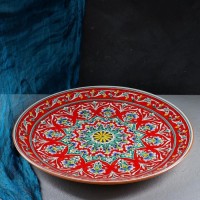 Ляган Риштанская Керамика "Цветы", 55 см, красный: 