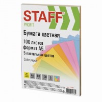 Бумага цветная STAFF "Profit" МАЛОГО ФОРМАТА (148х210 мм), А5, 80 г/м2, 100 л. (5цв. х 20 л.), цветная пастель, для офиса и дома, 110891: Цвет: Цветная бумага STAFF предназначена для использования в офисе и дома. Идеально подойдет для оформления писем и приглашений, в качестве разделителей для архивации, а также для детского творчества (изготовления поделок и аппликаций).
: STAFF
: Россия
5