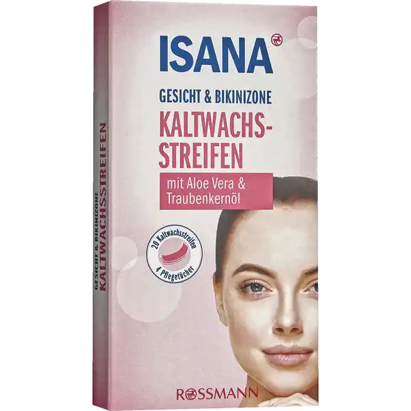 ISANA Kaltwachsstreifen Gesicht & Bikinizone: Цвет: Produktbeschreibung und details Mit ISANA Kaltwachsstreifen Gesicht ampamp Bikinizone lassen sich lstige Hrchen einfach schnell und grndlich entfernenDie Kaltwachsstreifen mit Aloe Vera ampamp Traubenkernl entfernen die Haare grndlich von der Wurzel an  fr wochenlang glatte und schne Haut inkl  Pflegetcher mit Aloe Vera ampamp Traubenkernl Hautvertrglichkeit dermatologisch besttigt diese Rezeptur ist zu   ohne Mikroplastik Kontaktdaten Dirk Rossmann GmbH Isernhgener Strae   Burgwedel wwwrossmannde Testurteile Qualittssiegel ampamp Verbandszeichen Inhaltsstoffe Kaltwachsstreifen Triethylene Glycol Rosinate Glyceryl Rosinate Hydrogenated Microcrystalline Wax Aloe Barbadensis Leaf Juice Vitis Vinifera Seed Oil Ricinus Communis Seed Oil CaprylicCapric Triglyceride Tocopherol Parfum CI  CI  Pflegetcher Prunus Amygdalus Dulcis Oil Parfum Warnhinweise und wichtige Hinweise Warnhinweise Kaltwachsstreifen und Pflegetuch nicht fr Nase Brust Brustwarzen oder im Anal oder Genitalbereich verwenden Nicht anwenden auf entzndeter verletzter gereizter oder allergischer Haut sowie bei Warzen Pickeln Muttermalen oder Sonnenbrand Nicht fr ltere Menschen Diabetiker oder Personen die hautverndernde Medikamente oder Produkte benutzen geeignet Nicht in Reichweite von Kindern aufbewahren Vor erstmaliger Anwendung einen Test auf einer kleinen Hautpartie durchfhren Dazu Kaltwachsstreifen an einer kleinen Stelle testen Sofern die Haut nach  Stunden keine Aufflligkeiten zeigt kann die Enthaarung durchgefhrt werden Wenn eine sensible Hautflche zu entharren ist ist zu empfehlen die gleiche Stelle nicht zweimal zu enthaaren Eventuelle Wachsreste nicht mit Wasser oder Aceton entfernen sondern hierzu das beiliegende Pflegetuch oder eine Fettcreme bzw ein Hautl verwenden Nach der Enthaarung keine Parfms sowie alkoholhaltige Deos oder Lotionen verwendenVor Temperaturen ber C schtzen
https://www.rossmann.de/de/pflege-und-duft-isana-kaltwachsstreifen-gesicht-und-bikinizone/p/4305615620916