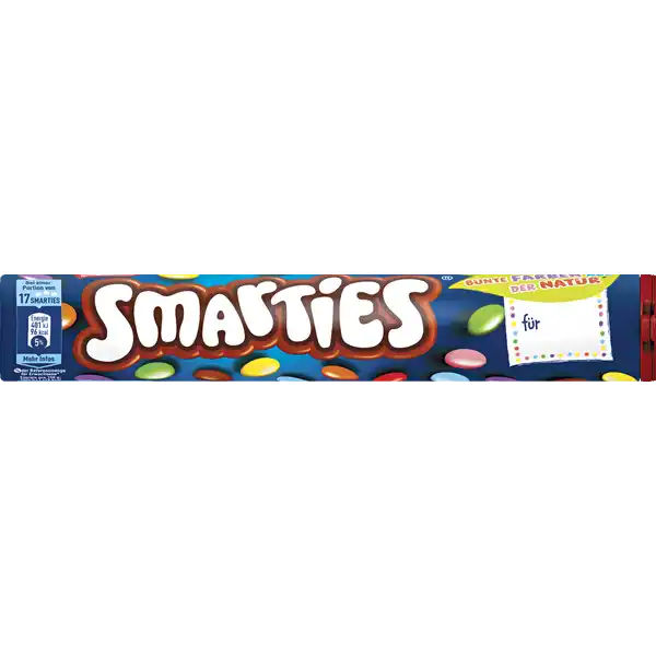 Smarties Rolle: Цвет: Produktbeschreibung und details Smarties Rolle bunte Schokolinsen bunte Farben aus der Natur Die Farben entstehen durch unterschiedliche Mischungen der Zutaten Lebensmittelunternehmer Name Nestl Deutschland AG Adresse Lyoner Strae   Frankfurt am Main Germany   Rechtlich vorgeschriebene Produktbezeichnung Schokolinsen  Milchschokolade mit Zuckerberzug Zutaten Zucker Kakaobutter MAGERMILCHPULVER  Kakaomasse BUTTERREINFETT WEIZENMEHL MOLKENERZEUGNIS  Reisstrke Emulgator Lecithine Frucht und Pflanzenkonzentrate Frberdistel Rettich schwarze Karotte Zitrone Hibiskus Spirulinakonzentrat berzugsmittel Carnaubawachs Bienenwachs wei natrliches Vanillearoma Nhrwerte Durchschnittliche Nhrwertangaben pro  Portion pro  g GDA Pro Portion  g   SMARTIES Energie  kj   kcal    kj   kcal Fett  g    g davon  gesttigte Fettsuren  g    g Kohlenhydrate  g    g davon  Zucker  g    g Ballaststoffe  g  g Eiwei  g    g Salz  g    g Gebrauch Aufbewahrung und Verwendung Aufbewahrungs und Verwendungsbedingungen Trocken lagern Vor Wrme schtzen Warnhinweise und wichtige Hinweise Warnhinweise Kleinkinder unter  Jahren verfgen ber eine verminderte Kaufhigkeit und knnten sich an kleinen Sigkeiten verschlucken
https://www.rossmann.de/de/lebensmittel-smarties-rolle/p/0000040345512