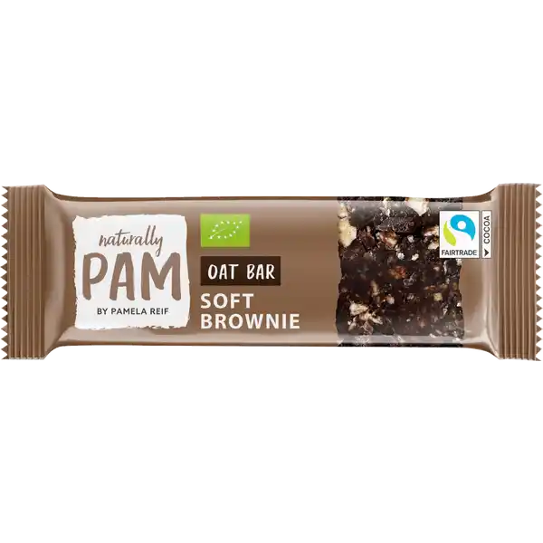 Naturally PAM Bio Oat Bar Soft Brownie: Цвет: Produktbeschreibung und details Bio ampamp vegan glutenfrei ohne Rohrzucker Ballaststoffquelle dunkle Schokolade mit Fairtradezertifiziertem Kakao keine knstlichen Geschmacksverstrker Farbstoffe oder Konservierungsstoffe Verpackung aus natrlichen erneuerbaren Ressourcen Lebensmittelunternehmer Name Naturally Pam GmbH Adresse Kajen   Hamburg wwwnaturallypamcom Bio Zertifikat CZBIO UrsprungslandHerkunftsort EUNichtEULandwirtschaft Testurteile Qualittssiegel ampamp Verbandszeichen Rechtlich vorgeschriebene Produktbezeichnung BioHaferriegel mit Kakao und dunklen Schokoladenstckchen Zutaten Glutenfreie Vollkorn HAFER flocken  Kokosbltensirup Sonnenblumenkernpaste aus gersteten Sonnenblumenkernen Kakaopulver  Kakaobutter  dunkle Schokoladenstckchen  Kakaomasse  Kokosbltenzucker Kakaobutter  Meersalz Kann Spuren von SESAM und SCHALENFRCHTEN enthalten Alle Zutaten bis auf Meersalz sind aus kontrolliert biologischem Anbau Nhrwerte Durchschnittliche Nhrwertangaben pro  g pro  Portion  g Energie  kj   kcal  kj   kcal Fett  g  g davon  gesttigte Fettsuren  g  g Kohlenhydrate  g  g davon  Zucker  g  g Ballaststoffe  g  g Eiwei  g  g Salz  g  g
https://www.rossmann.de/de/lebensmittel-naturally-pam-bio-oat-bar-soft-brownie/p/4260697376109