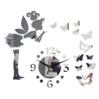 Часы-наклейка "Фея с бабочками", 60 х 60 см, 1 АА, серебро: 