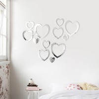Наклейки интерьерные "Сердца", зеркальные, декор на стену, набор 12 шт, шт 5.5 - 14.6 см: 