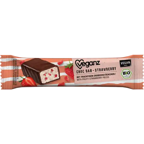 veganz Bio Choc Bar Strawberry: Цвет: Produktbeschreibung und details Wir knnens nicht anders ausdrcken  unser Bio Veganz Choc Bar Strawberry ist pure Liebe Schwebe mit seiner fruchtigen ErdbeerMandelcremeFllung auf einer fluffigen rosa Wolke und lass dich von vollmundiger dunkler Schokoladenkuvertre verfhren Hach ja ser und lieblicher kann ein Schokoriegel wohl kaum sein mit fruchtigen Erdbeerstcken vegan Lebensmittelunternehmer Name Veganz GmbH Adresse Warschauer Str   Berlin wwwveganzde Bio Zertifikat CHBIO UrsprungslandHerkunftsort EUNichtEULandwirtschaft Testurteile Qualittssiegel ampamp Verbandszeichen Rechtlich vorgeschriebene Produktbezeichnung BioMandelcrmeriegel mit Erdbeerstckchen berzogen mit Schokoladenkuvertre  Zutaten Rohrzucker MANDELN    Kakaobutter Inulin Kakaomasse Erdbeerstckchen gefriergetrocknet   Zitronenpulver natrliche Aromen Emulgator Sonnenblumenlecithine aus kontrolliert biologischem Anbau Kann Spuren von HASELNUSS und MILCH enthalten Nhrwerte Durchschnittliche Nhrwertangaben pro  g Energie  kj   kcal Fett  g davon  gesttigte Fettsuren  g Kohlenhydrate  g davon  Zucker  g Eiwei  g Salz  g Gebrauch Aufbewahrung und Verwendung Aufbewahrungs und Verwendungsbedingungen Trocken lagern und vor Wrme schtzen
https://www.rossmann.de/de/lebensmittel-veganz-bio-choc-bar-strawberry/p/4260402489025