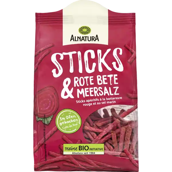 Alnatura Bio Sticks Rote Bete & Meersalz: Цвет: Produktbeschreibung und details Ein knuspriger Knabbergenuss in BioQualitt Dinkelmehl und Kartoffelflocken sind die Basis der kleinen Sticks die durch Rote Bete und Meersalz eine pikante Note erhalten Sie sind im Ofen gebacken und dadurch besonders kross So schmecken sie sowohl pur als auch zu einem Dip und passen perfekt auf den Snackteller oder in den Picknickkorb Die Alnatura Sticks Rote Bete ampamp Meersalz werden in der Schweiz hergestellt ohne Aromastoffe ohne Hefeextrakt mit Sonnenblumenl Lebensmittelunternehmer Name Alnatura GmbH Adresse MahatmaGandhiStr   Darmstadt wwwalnaturade Bio Zertifikat CHBIO UrsprungslandHerkunftsort EUNichtEULandwirtschaft Testurteile Qualittssiegel ampamp Verbandszeichen Rechtlich vorgeschriebene Produktbezeichnung Bio Dinkelgebck mit Roter Bete und Meersalz Zutaten DINKELMEHL   Kartoffelflocken Kartoffeln MILCHEIWEI  Kartoffelstrke Sonnenblumenl RoteBeteSaftPulver  Meersalz aus biologischer Landwirtschaft  DINKEL IST EINE URWEIZENART Kann Spuren von ERDNUSS  SOJA und SESAM enthalten Nhrwerte Durchschnittliche Nhrwertangaben pro  g Energie  kj   kcal Fett  g davon  gesttigte Fettsuren  g Kohlenhydrate  g davon  Zucker  g Ballaststoffe  g Eiwei  g Salz  g Gebrauch Aufbewahrung und Verwendung Aufbewahrungs und Verwendungsbedingungen Bitte trocken lagern und vor Wrme schtzen Angebrochene Packung gut verschlieen
https://www.rossmann.de/de/lebensmittel-alnatura-bio-sticks-rote-bete-und-meersalz/p/4104420228535