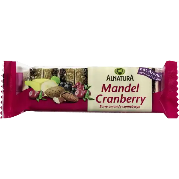 Alnatura Bio Fruchtschnitte Mandel-Cranberry mit Aronia: Цвет: Produktbeschreibung und details Dieser Riegel vereint zwei perfekt miteinander harmonierende Schichten Basis der einen sind aromatisch gerstete Mandeln Bananen Cranberries und Aroniabeeren sind Hauptzutaten der anderen Hlfte Fr die milde Se des Riegels sorgt  neben den Fruchtzutaten  Reissirup Die Alnatura Fruchtschnitte MandelCranberry ist in zwei zarte Oblaten eingebettet  perfekt fr die Pause unterwegs Alle Zutaten stammen aus BioAnbau BioQualitt zwei Schichten eine mandelige nach Marzipan schmeckende und eine fruchtige aus Bananen Cranberries und Aroniabeeren von zwei Oblaten ummantelt vegan Lebensmittelunternehmer Name Alnatura GmbH Adresse MahatmaGandhiStrae   Darmstadt wwwalnaturade Bio Zertifikat DEKO UrsprungslandHerkunftsort EUNichtEULandwirtschaft Testurteile Qualittssiegel ampamp Verbandszeichen Rechtlich vorgeschriebene Produktbezeichnung Bio MandelCranberryFruchtschnitte mit Aronia Zutaten Reissirup Bananenflocken  HAFERVOLLKORNFLOCKEN  Cranberrys getrocknet gest und gelt  Cranberrys  Apfelsaftkonzentrat Sonnenblumenl MANDELN   Aroniasaftkonzentrat  Oblaten  WEIZENMEHL  Kartoffelstrke Kokosfett Apfelsaftkonzentrat Zitronensaftkonzentrat aus biologischer Landwirtschaft Kann Spuren von HASELNUSS  CASHEWNUSS und PISTAZIEN enthalten Nhrwerte Durchschnittliche Nhrwertangaben pro  g Energie  kj   kcal Fett  g davon  gesttigte Fettsuren  g Kohlenhydrate  g davon  Zucker  g Ballaststoffe  g Eiwei  g Salz  g Gebrauch Aufbewahrung und Verwendung Aufbewahrungs und Verwendungsbedingungen Bitte trocken lagern und vor Wrme schtzen Warnhinweise und wichtige Hinweise Warnhinweise Vereinzelte Kern und Schalenbestandteile knnen trotz strengster Qualittskontrollen nicht ausgeschlossen werden
https://www.rossmann.de/de/lebensmittel-alnatura-bio-fruchtschnitte-mandel-cranberry-mit-aronia/p/0000042406716