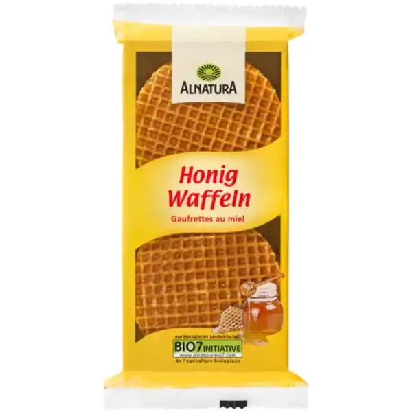 Alnatura Bio Honigwaffeln: Цвет: Produktbeschreibung und details Genieen auf Hollndisch Diese feinen mit Honig gefllten Waffeln sind auf der Tee oder Kaffeetasse erwrmt ein ganz besonderer Genuss Alle landwirtschaftlichen Zutaten fr die Alnatura Honigwaffeln stammen aus biologischer Landwirtschaft BioQualitt typisch hollndische Gebckspezialitt feine Waffeln gefllt mit Honig passen besonders gut zu Kaffee und Tee Lebensmittelunternehmer Name Alnatura GmbH Adresse MahatmaGandhiStr  D Darmstadt wwwalnaturade Bio Zertifikat NLBIO UrsprungslandHerkunftsort EUNichtEULandwirtschaft Testurteile Qualittssiegel ampamp Verbandszeichen Rechtlich vorgeschriebene Produktbezeichnung Bio Honigwaffeln Zutaten Glukosesirup WEIZENMEHL  Palml Getreidemalzsirup  GERSTE  Mais Honig   WEIZENKLEIE  Backtriebmittel Natriumhydrogencarbonat Natron SOJAMEHL  VOLLEIPULVER  Meersalz Zimt aus biologischer Landwirtschaft Kann Spuren von MILCH und HASELNUSS enthalten Nhrwerte Durchschnittliche Nhrwertangaben pro  g Energie  kj   kcal Fett  g davon  gesttigte Fettsuren  g Kohlenhydrate  g davon  Zucker  g Ballaststoffe  g Eiwei  g Salz  g Gebrauch Aufbewahrung und Verwendung Aufbewahrungs und Verwendungsbedingungen Bitte trocken lagern und vor Wrme schtzen
https://www.rossmann.de/de/lebensmittel-alnatura-bio-honigwaffeln/p/4104420052642