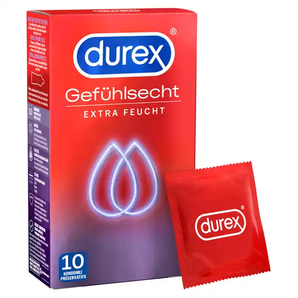 Durex Gefhlsecht Extra Feucht Kondome: Цвет: Produktbeschreibung und details Gefhlsecht Extra Feucht Hauchzarte Kondome mit extra Gleitgel fr ein seidiges Gefhl Kontaktdaten Reckitt Benckiser Deutschland GmbH Darwinstr   Heidelberg wwwdurexcom Anwendung und Gebrauch Bitte die Anwendungshinweise auf der Packung vor der Verwendung sorgfltig durchlesen Gebrauch Aufbewahrung und Verwendung Aufbewahrungs und Verwendungsbedingungen Khl und trocken aufbewahren und vor direkter Sonneneinstrahlung schtzen Warnhinweise und wichtige Hinweise Warnhinweise Bitte lesen Sie den Beipackzettel dieser Packung sorgfltig durch besonders dann wenn Sie die Kondome fr Anal oder Oralsex verwenden Es gibt keine Verhtungsmethode die einen igen Schutz vor Schwangerschaft HIV oder anderen sexuell bertragbaren Krankheiten bietet Konformittserklrung Konformittserklrung Laden Sie das Dokument zum Produkt als PDF herunter
https://www.rossmann.de/de/gesundheit-durex-gefuehlsecht-extra-feucht-kondome/p/5052197028836