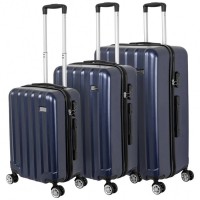VERTICAL STUDIO "Kopenhagen" Suitcase Set of 3 20" 24" 28" navy: Цвет: Brand VERTICAL STUDIO Set consisting of three trolley cases Outer material plastic ABS big Trolley External dimensions HWD  cm   cm   cm inches      Net Weight  Volume kg  L middle Trolley External dimensions HWD  cm   cm   cm inches      Net Weight  Volume kg  L smaller Trolley External dimensions HWD  cm   cm   cm inches      Net Weight  Volume kg  L Lining Material  polyester Brand logo as metal emblem on the front Matryoshka design can be stowed inside each other to save space smallest Suitcase conforms to hand luggage size regulations a telescopic handle with several possible height settings four smoothrunning wheels for easy transport a large main compartment with an allround way zip three digit suitcase lock  possible combinations Divider with integrated zip mesh pocket for subdivision converging straps with click closure Fully lined interior Zippered lining on each side of the case two carrying handles with suspension four spacers on one Llong side Structured outer material with a matte finish NEW with box ampamp original packaging
https://www.sportspar.com/vertical-studio-kopenhagen-suitcase-set-of-3-20-24-28-navy