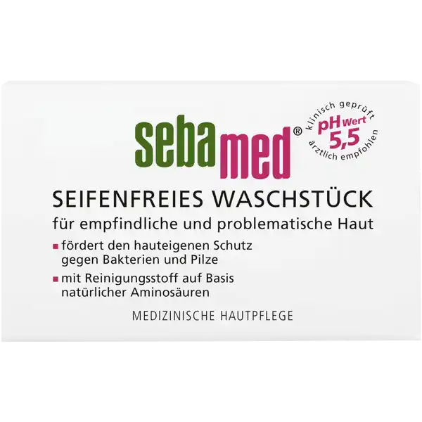 sebamed seifenfreies Waschstck: Цвет: Produktbeschreibung und details Ein neuartiger besonders hautschonender Reinigungsstoff auf Basis natrlicher Aminosuren in Verbindung mit natrlichem Polyfructosan und Vitamin E sowie hautglttendem Panthenol verleiht neben Sauberkeit und Frische ein angenehm glattes Hautgefhl Der pHWert  frdert die hauteigenen Schutzfunktionen gegen schdigende uere Einflsse fr empfindliche und problematische Haut frdert den hauteigenen Schutz gegen Bakterien ampamp Pilze mit Reinigungsstoff auf Basis natrlicher Aminosuren pH Wert   klinisch geprft Kontaktdaten Sebapharma GmbH ampamp Co KG Binger Strae   Boppard wwwsebamedde UrsprungslandHerkunftsort Made in Germany Gebrauch Aufbewahrung und Verwendung Aufbewahrungs und Verwendungsbedingungen Das Seifenstck nach dem Benutzen nicht im Feuchten liegen lassen Inhaltsstoffe Disodium Lauryl Sulfosuccinate Triticum vulgare starch Stearic Acid Cetearyl Alcohol Palmitic Acid Talc Lactic Acid Aqua Lecithin Sodium Lauroyl Sarcosinate Cocamidopropyl Betaine Panthenol Inulin Sodium Cocoyl Glutamate Tocopheryl Acetate Glycine Magnesium Aspartate Alanine Lysine Leucine Benzophenone Tartaric Acid Parfum CI  CI  CI  Warnhinweise und wichtige Hinweise Warnhinweise Bei Hauterkrankungen und Seifenverbot nach Rcksprache mit dem Arzt
https://www.rossmann.de/de/pflege-und-duft-sebamed-seifenfreies-waschstueck/p/4103040302014