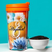 Подарочный набор «8 марта»: чай чёрный со вкусом тропических фруктов 20 г., термостакан 250 мл.: Цвет: Минимальная партия
1