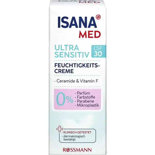 ISANA MED Feuchtigkeitscreme ultra sensitiv LSF 30: Цвет: https://www.rossmann.de/de/pflege-und-duft-isana-med-feuchtigkeitscreme-ultra-sensitiv-lsf-30/p/4305615917535
Produktbeschreibung und details Ultra sensitiv Produkte zeichnen sich durch anspruchsvolle Rezepturen aus die ganz auf die besonderen Bedrfnisse sehr sensibler Haut abgestimmt sind Die ISANA Med Feuchtigkeitscreme verbessert sofort und langanhaltend die Feuchtigkeitsversorgung der Haut mit intensiver Feuchtigkeit Ceramide helfen die Feuchtigkeit zu bewahren Die Hautschutzbarrieere wird untersttzt und zuverlssig vor ueren Einflssen geschtzt Sie knnen die natrliche LipidHautbarriere regenerieren und restruktuieren Die ideale Pflegeformel mit Ceramiden Vitamin F Panthenol Allantoin und Glycerin LSF   Schutz durch ausgewogene UVAUVB FilterKombination Geeignet fr trockene Haut und sehr sensible Haut mildert Irritationen ampamp Rtungen regeneriert die natrliche LipidHautbarriere h Feuchtigkeitsversorgung Rezeptur ohne Mikroplastik  Parfm Farbstoffe ampamp Parabene Hautvertrglichkeit dermatologisch besttigt Kontaktdaten Dirk Rossmann GmbH Isernhgener Str  wwwrossmannde UrsprungslandHerkunftsort Deutschland Anwendung und Gebrauch Morgens auf die gereinigte Haut von Gesicht Hals und Dekollete auftragen und sanft einmassieren Optimal als MakeUpGrundlage geeignet Inhaltsstoffe Aqua Dibutyl Adipate C Alkyl Benzoate Diethylamino Hydroxybenzoyl Hexyl Benzoate BisEthylhexyloxyphenol Methoxyphenyl Triazine Ethylhexyl Triazone Pentylene Glycol Cetyl Alcohol Phenylbenzimidazole Sulfonic Acid Arginine Cellulose Glycerin Potassium Cetyl Phosphate Dicaprylyl Carbonate Linoleic Acid Panthenol Allantoin Ceramide NP Tocopherol Helianthus Annuus Seed Oil Hydrogenated Palm Glycerides Sodium Stearoyl Glutamate Oleic Acid Microcrystalline Cellulose Palmitic Acid Sclerotium Gum Ethylhexylglycerin Sodium Gluconate Stearic Acid Cellulose Gum Xanthan Gum Linolenic Acid Pantolactone Citric Acid