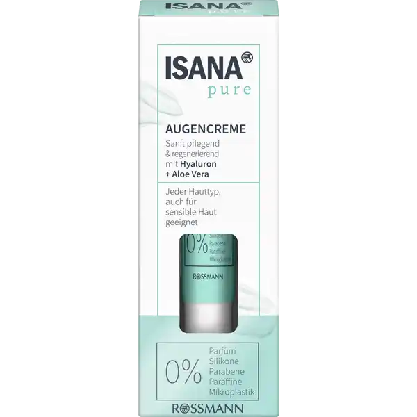 ISANA pure Augencreme: Цвет: Produktbeschreibung und details Pflege die Beziehung zu deiner Haut und schtze sie Die Hautbarriere und das Hautmikrobiom umgeben deine Haut wie ein natrlicher Schutzmantel Sind sie in Balance schtzen sie vor ueren Umwelteinflssen und bewahren die Gesundheit das Wohlbefinden und die Schnheit deiner Haut Die ausgewhlten Inhaltsstoffe der milden ISANA PURE AUGENCREME mit Hyaluron Aloe Vera und Glycerin spenden wohltuende Feuchtigkeit und sorgen fr ein erholtes pralles Hautgefhl Der SofortLiftingWirkstoff aus Honigdorn mitldert bereits nach einmaliger Anwendung feine Fltchen rund um die Augenpartie HAUTVERTRGLICHKEIT dermatologisch und augenrztlich getestet und besttigt pHhautneural diese Rezeptur ist zu  ohne Mikroplastik vegan invivo Studie zum Wirkstoff Kontaktdaten Dirk Rossmann GmbH Isernhgener Strae   Burgwedel wwwrossmannde   UrsprungslandHerkunftsort Deutschland Testurteile Qualittssiegel ampamp Verbandszeichen Anwendung und Gebrauch Tglich morgens und abends nach der Reinigung rund um die Augen auftragen und sanft einklopfen Ideal auch als Makeup Unterlage geeignet Inhaltsstoffe AQUA HELIANTHUS ANNUUS SEED OIL GLYCERIN COCOCAPRYLATE METHYL GLUCOSE SESQUISTEARATE PRUNUS AMYGDALUS DULCIS OIL ALOE BARBADENSIS LEAF JUICE CETEARYL ALCOHOL SODIUM HYALURONATE GLEDITSIA TRIACANTHOS SEED EXTRACT TOCOPHEROL PHENOXYETHANOL HYDROGENATED VEGETABLE GLYCERIDES XANTHAN GUM ETHYLHEXYLGLYCERIN GELLAN GUM CITRIC ACID CAPRYLYL GLYCOL
https://www.rossmann.de/de/pflege-und-duft-isana-pure-augencreme/p/4305615848969