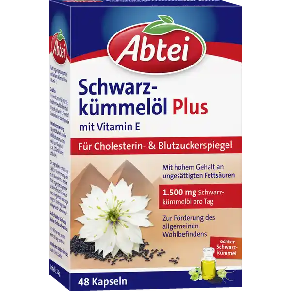 Abtei Schwarzkmmell Plus Kapseln: Цвет: https://www.rossmann.de/de/gesundheit-abtei-schwarzkuemmeloel-plus-kapseln/p/4026600501002
Produktbeschreibung und details Abtei Schwarzkmmell Plus enthlt hochwertiges kaltgepresstes l aus den Samen des Schwarzkmmels Es ist reich an ungesttigten Fettsuren Wenn gesttigte Fettsuren durch ungesttigte Fettsuren in der Ernhrung ersetzt werden trgt das zur Aufrechterhaltung eines normalen Cholesterinspiegels im Blut bei Schwarzkmmell hilft den Blutzuckerspiegel zu regulieren Schwarzkmmell mit einem hohen Gehalt an essentiellen ungesttigten Fettsuren leistet einen zustzlichen Beitrag zur Aufrechterhaltung eines normalen Cholesterinspiegels im Blut hilft den Blutzuckerspiegel zu regulieren Vitamin E trgt dazu bei die Zellen vor oxidativem Stress zu schtzen Lebensmittelunternehmer Name Abtei OP Pharma GmbH Adresse Abtei  D Marienmnster wwwabteide UrsprungslandHerkunftsort Deutschland Rechtlich vorgeschriebene Produktbezeichnung Nahrungsergnzungsmittel mit Schwarzkmmell und Vitamin E Zutaten Schwarzkmmell   Gelatine Feuchthaltemittel Glycerin Vitamin E Farbstoff Eisenoxide und Eisenhydroxide Nhrwerte Durchschnittliche Nhrwertangaben pro  Portion pro  Kapseln  Linolsure  g NRV Vitamin E  mg   Anwendung und Gebrauch Tglich  Kapseln zu einer Mahlzeit unzerkaut mit reichlich Flssigkeit z B  Glas Wasser schlucken Gebrauch Aufbewahrung und Verwendung Aufbewahrungs und Verwendungsbedingungen Vor Wrme und Sonneneinstrahlung schtzen Auerhalb der Reichweite kleiner Kinder aufbewahren Warnhinweise und wichtige Hinweise Warnhinweise Die angegebene empfohlene tgliche Verzehrsmenge darf nicht berschritten werden Nahrungsergnzungsmittel sind kein Ersatz fr eine abwechslungsreiche und ausgewogene Ernhrung sowie eine gesunde Lebensweise