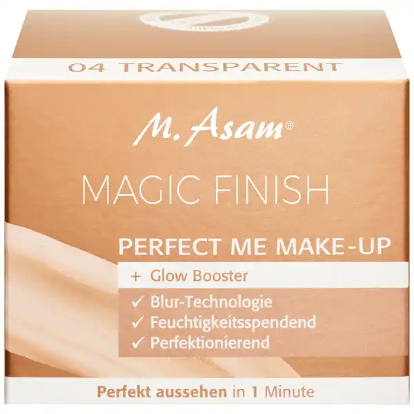 M. Asam MAGIC FINISH Make-Up Perfect Me: Цвет: Produktbeschreibung und details Die seidige Textur von PERFECT TEINT legt sich auf Linien und Fltchen und fllt diese optisch von auen auf Das Hautbild wirkt sofort geglttet und erhlt einen ebenmigen und perfekt mattierten Teint Ein innovativer PeptidKomplex bekmpft zudem langfristig die sichtbaren Anzeichen der Hautalterung Das transparente AntiAging Makeup mit Soforteffekt aus dem Hause asambeauty kann gezielt auf Fltchen oder dem ganzen Gesicht aufgetragen werden PERFECT TEINT ist fr jeden Hauttyp und jedes Alter geeignetTransparente Textur ist fr jeden Hautton geeignet Trage es pur ohne weiteres Makeup Oder mische es mit Deinem Makeup oder getnter Tagescreme Mattiert glnzende Hautpartien Verfeinert sichtbar das Porenbild Fr ein natrliches ebenmiges Hautbild Mit nachhaltigem AntiAging Effekt Kontaktdaten M ASAM GMBH  UNTERFHRING MUNICH GERMANY Anwendung und Gebrauch PERFECT TEINT ist sehr flexibel anwendbar Du kannst es nach Deiner Tagespflege auf das ganze Gesicht oder auch nur auf ausgewhlte Partien auftragen PERFECT TEINT kann unter und ber dem Makeup getragen und bei Bedarf erneuert werden PERFECT TEINT lsst sich auch gut mit einer getnten Tagescreme oder einem Makeup vermischen und auf das Gesicht verteilen Inhaltsstoffe Cyclopentasiloxane Isododecane Dimethicone Dimethicone Crosspolymer Mica Ethylhexyl Palmitate Tocopheryl Acetate Tribehenin CaprylicCapric Triglyceride Sorbitan Isostearate Hydrogenated Retinol Palmitoyl Tripeptide Tocopherol Lactic Acid Parfum Fragrance Hexyl Cinnamal Limonene Geraniol Linalool Cyclomethicone Ci  Titanium Dioxide
https://www.rossmann.de/de/pflege-und-duft-m-asam-magic-finish-make-up-perfect-me/p/4049639427365