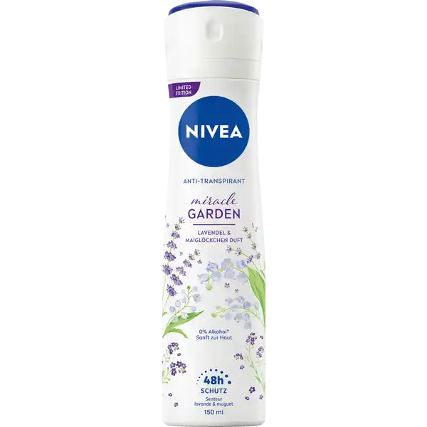 NIVEA Anti-Transpirant Spray miracle Garden Lavendel: Цвет: Produktbeschreibung und details Das NIVEA Miracle Garden Lavendel Deo Spray bietet sicheren AntiTranspirantSchutz   Stunden lang Die frische Formel sorgt fr langanhaltende Pflege ohne Ethylalkohol Das Limited Edition Deo gibt dir ein trockenes Hautgefhl und verleiht einen sanften Duft nach Lavendel ampamp Maiglckchen Die Hautvertrglichkeit ist dermatologisch besttigt Nimm dir einen Moment fr dich selbst NIVEA Miracle Garden Lavendel Deo Spray Kontaktdaten Beiersdorf AG Unnastrae   Hamburg wwwniveade     UrsprungslandHerkunftsort Deutschland Anwendung und Gebrauch Das Deodorant am besten nach dem Duschen verwenden Das Spray  cm von der Achselhhle entfernt halten und sprhen Lassen Sie das Produkt vollstndig trocknen bevor Sie sich anziehen Inhaltsstoffe Butane Isobutane Propane Cyclomethicone Aluminum Chlorohydrate Isopropyl Palmitate Parfum Glycerin Panthenol Octyldodecanol Persea Gratissima Oil Disteardimonium Hectorite Propylene Carbonate Dimethicone Dimethiconol Aqua Pantolactone Citric Acid Linalool Citronellol Geraniol Benzyl Alcohol Limonene AlphaIsomethyl Ionone Warnhinweise und wichtige Hinweise Warnhinweise GEFAHR Extrem entzndbares Aerosol Behlter steht unter Druck Kann bei Erwrmung bersten Von Hitze heien Oberflchen Funken offenen Flammen und anderen Zndquellen fernhalten Nicht rauchen Nicht gegen offene Flamme oder andere Zndquelle sprhen Nicht durchstechen oder verbrennen auch nicht nach Gebrauch Benutzung nur entsprechend Verwendungszweck Vor Sonneneinstrahlung schtzen Nicht Temperaturen ber  C aussetzen Darf nicht in die Hnde von Kindern gelangen Nur entleerte Dosen in die Wertstoffsammlung geben Lngeres Sprhen und direktes Einatmen vermeiden Nicht in die Augen sprhen Nicht auf gereizter oder geschdigter Haut anwenden
https://www.rossmann.de/de/pflege-und-duft-nivea-anti-transpirant-spray-miracle-garden-lavendel/p/4005900943996