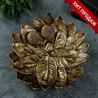 Подставка конфетница "Пара ежей на тарелке из листьев" золото, 24х24х6,5см: 