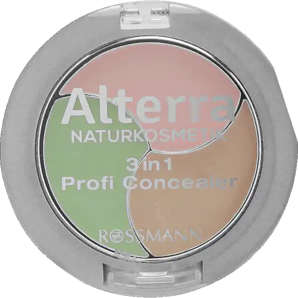 Alterra NATURKOSMETIK 3 in1 Profi Concealer: Цвет: https://www.rossmann.de/de/make-up-alterra-naturkosmetik-3-in1-profi-concealer/p/4305615426884
Produktbeschreibung und details Mde aus dem Bett Dieser  in  Profi Concealer lsst Ihre Augenpartie wieder frisch erstrahlen Unschne Schatten und kleine Unebenheiten werden ganz natrlich abgedeckt und geschickt kaschiert Kleine Makel verschwinden so spielend einfach Rosa  kaschiert Augenschatten und hellt auf Beige  deckt Hautunebenheiten gezielt ab Grn  neutralisiert Rtungen mit Bio Granatapfelextrakt mit Aloe Vera mit Sheabutter Diese Rezeptur ist zu  ohne Mikroplastik laut zertifizierter NaturkosmetikDas AlterraProdukt entspricht den strengen NatrueKriterienHautvertrglichkeit dermatologisch besttigt Kontaktdaten Dirk Rossmann GmbH Isernhgener Strae   Burgwedel Testurteile Qualittssiegel ampamp Verbandszeichen Gebrauch Aufbewahrung und Verwendung Aufbewahrungs und Verwendungsbedingungen trocken lagern Inhaltsstoffe Helianthus Annuus Hybrid Oil Silica Euphorbia Cerifera Candelilla Wax Simmondsia Chinensis Jojoba Seed Oil Rhus Verniciflua Peel Wax CocoCaprylate Tricaprylin Mica Prunus Amygdalus Dulcis Sweet Almond Oil Butyrospermum Parkii Shea Butter Cera Alba Beeswax Talc Vitis Vinifera Grape Seed Oil Punica Granatum Seed Extract Canola Oil Hydrogenated Lecithin Aloe Barbadensis Leaf Extract Tocopherol Helianthus Annuus Sunflower Seed Oil Hydrogenated Vegetable Oil Rosmarinus Officinalis Rosemary Leaf Extract  CI  Titanium Dioxide CI  Chromium Oxide Greens CI  Iron Oxides CI  Iron Oxides CI  Iron Oxides ingredients from certified organic agriculture