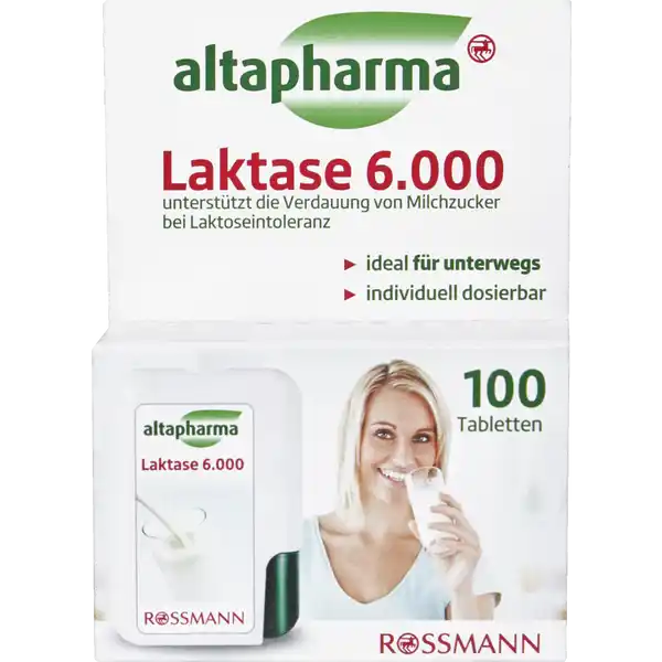 altapharma Laktase 6.000: Цвет: Produktbeschreibung und details Viele Menschen haben Probleme mit der Verdauung von Laktose Milchzucker Ihr Krper bildet das Enzym Laktase nicht mehr in ausreichender Menge So kann es beim Verzehr von milchzuckerhaltigen Speisen zu den typischen Beschwerden kommen Bei Personen die Probleme mit der Verdauung von Laktose haben verbessert Laktase die Laktoseverdauung Die altapharma Laktase  Tabletten fhren die zur Verwertung von Milchzucker notwendige Laktase von auen zu und ermglichen so wieder den unbeschwerten Genuss laktosehaltiger Speisen glutenfrei vegan im praktischen Spender individuell dosierbar ideal fr unterwegs Kontaktdaten Dirk Rossmann GmbH Isernhgener Str   Burgwedel wwwrossmannde     UrsprungslandHerkunftsort Deutschland Laktase stammt aus der EU Testurteile Qualittssiegel ampamp Verbandszeichen Zutaten Laktase Fllstoff Mikrokristalline Cellulose Festigungsmittel Polyvinylpyrrolidon Reisextrakt Trennmittel Siliciumdioxid Magnesiumsalze der Speisefettsuren Nhrwerte Durchschnittliche Nhrwertangaben pro  g pro  Portion pro  Portion pro  Tablette pro  Tabletten Energie  kj   kcal  kj   kcal  kj   kcal Fett  g amplt  g amplt  g davon  gesttigte Fettsuren  g amplt  g amplt  g Kohlenhydrate  g amplt  g amplt  g davon  Zucker amplt  g amplt  g amplt  g Eiwei  g amplt  g amplt  g Salz amplt  g amplt  g amplt  g Anwendung und Gebrauch Verzehrempfehlung Vor dem Verzehr von milchzuckerhaltigen Produkten  Tabletten mit ausreichend Flssigkeit verzehren Gebrauch Aufbewahrung und Verwendung Aufbewahrungs und Verwendungsbedingungen Auerhalb der Reichweite von kleinen Kindern aufbewahren Trocken vor Wrme und Licht geschtzt aufbewahren Warnhinweise und wichtige Hinweise Warnhinweise Da es Unterschiede bei der Laktosetoleranz gibt sollten Betroffene sich Rat bezglich der Funktion des Stoffes bei ihrer Ernhrung holen Die angegebene empfohlene tgliche Verzehrsmenge darf nicht berschritten werden Nahrungsergnzungsmittel sind kein Ersatz fr eine abwechslungsreiche und ausgewogene Ernhrung sowie eine gesunde Lebensweise
https://www.rossmann.de/de/gesundheit-altapharma-laktase-6000/p/4305615865577