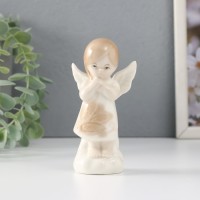 Сувенир керамика "Девочка-ангел в платье с листиками на облаке" 5,7х4х11,5 см: 