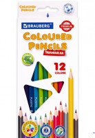 Карандаши цветные BRAUBERG PREMIUM, 12 цветов, пластиковые, трехгранные, грифель мягкий 3 мм: 