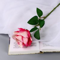 Цветы искусственные "Роза чайная экстра" d-7 см 44 см, бело-малиновый: 