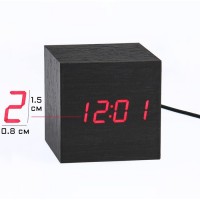 Часы - будильник электронные "Цифра" настольные с термометром, деревянные, 6.5 см, ААА, USB: 