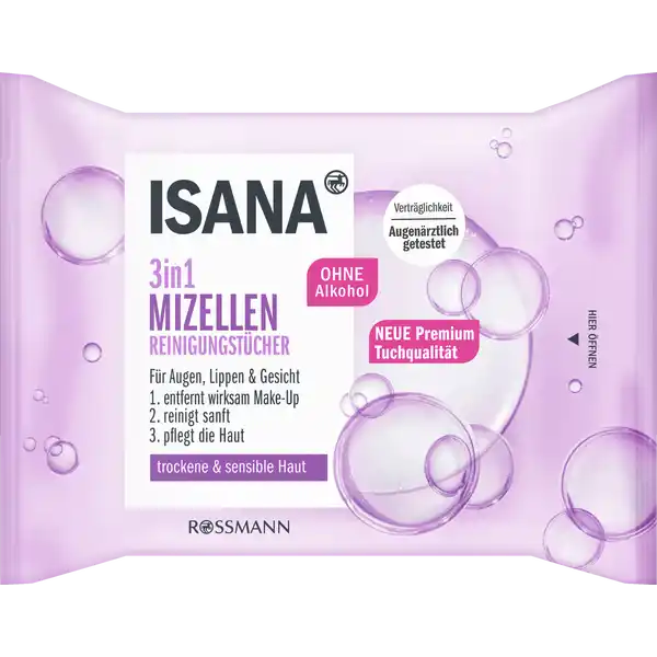 ISANA in Mizellen Reinigungstcher: Цвет: Produktbeschreibung und details Die in Mizellen Reinigungstcher entfernen wirksam wasserfestes MakeUp reinigen sanft und pflegen die Haut in nur einem Schritt Die weichen Tcher sind mit mildem Mizellenwasser getrnkt und entfernen sanft und effektiv MakeUp Verschmutzungen und Hauttalg Gleichzeitig wird die Haut geklrt und angenehm erfrischt Zustzlich schtzen die ISANA in Mizellen Reinigungstcher die Haut vor dem Austrocknen und verleihen ein samtig weiches Hautgefhl fr trockene und sensible Haut fr Augen Lippen und Gesicht ohne Alkohol entfernt wirksam MakeUp reinigt sanft pflegt die Haut Kontaktdaten Dirk Rossmann GmbH Isernhgener Strae   Burgwedel wwwrossmannde UrsprungslandHerkunftsort EU Testurteile Qualittssiegel ampamp Verbandszeichen Anwendung und Gebrauch Ein Tuch aus der Packung nehmen vollstndig auseinanderfalten und damit ber Auge Gesicht und Hals streichen bis alle Rckstnde entfernt sind Nach der Entnahme das Klebeetikett wieder gut verschlieen Inhaltsstoffe Aqua Propylene Glycol Aloe Barbadensis Leaf Juice Cocamidopropyl Betaine Polyglyceryl Caprate Ethylhexylglycerin BHT Citric Acid Sodium Chloride Sodium Citrate Sodium Benzoate Potassium Sorbate Parfum
https://www.rossmann.de/de/make-up-isana-3in1-mizellen-reinigungstuecher/p/4305615657325