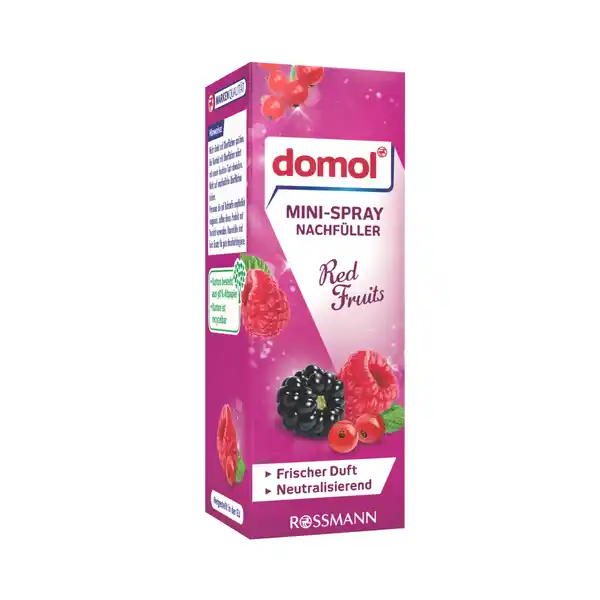 domol Mini Spray Nachfller Red Fruits: Цвет: Produktbeschreibung und details Freuen Sie sich auf ein angenehm frisches Dufterlebnis in Bad und WC  mit dem domol MiniSpray Red Fruits unangenehme Gerche werden schnell und wirkungsvoll entfernt fr bis zu  Sprhste sbeerige Duftkomposition Kontaktdaten Dirk Rossmann GmbH Isernhgener Strae   Burgwedel wwwrossmannde   UrsprungslandHerkunftsort Hergestellt in der EU Anwendung und Gebrauch Zum Wechseln der Duftkartusche den domol MiniSpray Halter aufklappen und leere Kartusche aus der Halterung entnehmen Neue Duftkartusche in den Halter einlegen und leicht hineindrcken bis diese einrastet Danach Halter schlieen Leicht auf den Halter drcken um frischen fein zerstubten Duft zu versprhen Die Kartusche ist fr die meisten handelsblichen Halter geeignet Warnhinweise und wichtige Hinweise Warnhinweise GEFAHR Extrem entzndbares Aerosol Behlter steht unter Druck Kann bei Erwrmung bersten Darf nicht in die Hnde von Kindern gelangen Von Hitze heien Oberflchen Funken offenen Flammen und anderen Znd quellen fernhalten Nicht rauchen Nicht gegen offene Flamme oder andere Zndquelle sprhen Nicht durchstechen oder verbrennen auch nicht nach Gebrauch Vor Sonnenbestrahlung schtzen und nicht Temperaturen ber  CF aussetzen InhaltBehlter gem lokalenregionalen nationaleninternationalen Vorschriften einer anerkannten Abfallentsorgungsanlage zufhren Enthlt  Octakhydro tetramethyl naphthylethanon Hexylsalicylat Cyclamenaldehyd Kann allergische Reaktionen hervorrufen Nicht direkt auf Oberflchen sprhen Bei Kontakt mit Oberflchen sofort mit einem feuchten Tuch abwischen Nicht auf empfindliche Oberflchen kleben Personen die auf Duftstoffe empfindlich reagieren sollten dieses Produkt mit Vorsicht verwenden Raumdfte sind kein Ersatz fr gute Haushaltshygiene
https://www.rossmann.de/de/haushalt-domol-mini-spray-nachfueller-red-fruits/p/4305615559407