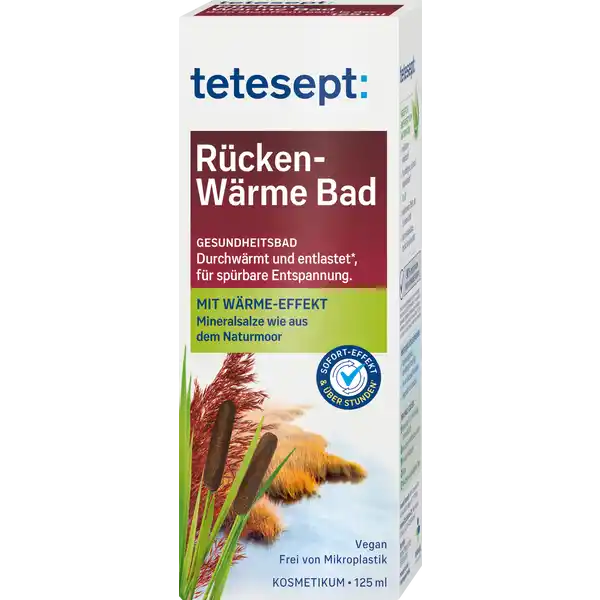 tetesept Gesundheitsbad RckenWrme Bad: Цвет: https://www.rossmann.de/de/gesundheit-tetesept-gesundheitsbad-ruecken-waerme-bad/p/4008491116282
Produktbeschreibung und details tetesept Rcken Wrme Bad ist ein wirksames und entspannendes Gesundheitsbad aus Naturmoor mit einem nachhaltigen TiefenwrmeEffekt der Schulter und Nackenschmerzen mildern kann Die einzigartige teteseptWirkstoffkomposition mit der ausgewiesenen Kraft des Naturmoors seinen wertvollen Bestandteilen wie Huminsuren und Mineralien sowie Methylnicotinat wurde auf die spezifischen Bedrfnisse des Rckens abgestimmt Sie frdert im Zusammenhang mit warmem Wasser die Durchblutung entspannt die Muskulatur und durchwrmt nachhaltig tetesept Rcken Wrme Bad untersttzt Ihre Gesundheit und pflegt dank seiner milden SchaumbadRezeptur Ihre Haut durch rckfettende Substanzen Schon whrend des Badens und Stunden darber hinaus genieen Sie ein weitaus entlastetes und gelockertes Krpergefhl Verantwortlich hierfr sind die enthaltenen Balnosome mit deren Hilfe die kostbaren Naturextrakte ihre natrliche Wirkkraft intensiv entfalten knnenquot mit WrmeEffekt Rezeptur inspiriert vom Naturmoor das Bad ist vllig schlammfrei und hat einen sanften PflegeDuft frei von Silikonen und Minerallen Hautvertrglichkeit dermatologisch besttigt Kontaktdaten Merz Consumer Care GmbH Eckenheimer Landstrae   Frankfurt am Main wwwteteseptde UrsprungslandHerkunftsort Deutschland Anwendung und Gebrauch Vor der Anwendung die Flasche schtteln damit sich die Moorbestandteile gut verteilen Je nach Wannengre fr ein Vollbad  innere Verschlusskappe des Badezusatzes dem C warmen Badewasser zugeben und das Bad  Minuten genieen Wir empfehlen sich nach dem Baden warm einzuwickeln und zu ruhen Anwendung bei Bedarf tglich Gebrauch Aufbewahrung und Verwendung Aufbewahrungs und Verwendungsbedingungen Fr Kinder unzugnglich aufbewahren Inhaltsstoffe AQUA SODIUM LAURETH SULFATE GLYCERIN PEG HYDROGENATED CASTOR OIL SODIUM HUMATE PARFUM COCAMIDOPROPYL BETAINE DECYL GLUCOSIDE GLYCINE SOJA OIL LECITHIN HELIANTHUS ANNUUS SEED OIL TOCOPHEROL METHYL NICOTINATE COCOGLUCOSIDE HYDROGENATED PALM GLYCERIDES CITRATE GLYCERYL OLEATE SOY ACID CITRIC ACID BENZYL ALCOHOL COUMARIN HEXYL CINNAMAL LIMONENE LINALOOL CI  CI  CI  CI  Warnhinweise und wichtige Hinweise Warnhinweise Erwachsenenbad Nur auf intakter Haut anwenden Bei Personen die auf Nicotinate empfindlich reagieren kann es zu Hautrtungen kommen Nicht whrend Schwangerschaft und Stillzeit anwenden Den Badezusatz dem einlaufenden Badewasser hinzugeben um Wannenverfrbungen zu vermeiden Direkten Kontakt mit empfindlichen Oberflchen und Gegenstnden vermeiden Nach dem Baden die Badewanne mit einem heien Wasserstrahl aussplen und Produktrckstnde entfernen