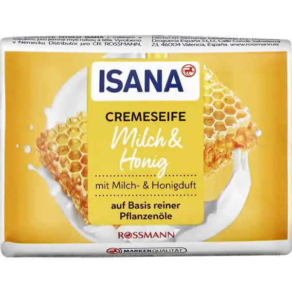 ISANA Feste Cremeseife Milch & Honig: Цвет: https://www.rossmann.de/de/pflege-und-duft-isana-feste-cremeseife-milch-und-honig/p/4305615968100
Produktbeschreibung und details Die ISANA CREMESEIFE MILCH ampamp HONIG mit nachhaltigen Waschsubstanzen und pflanzlichem Glycerin reinigt sanft und pflegt die Haut beim Hndewaschen Rezeptur  ohne Mikroplastik Hautvertrglichkeit dermatologisch besttigt Kontaktdaten Rossmann  Burgwedel wwwrossmannde Testurteile Qualittssiegel ampamp Verbandszeichen Inhaltsstoffe Sodium Palmate Aqua Glycerin Sodium Coconate Parfum Coconut Acid Mel Sine Adipe Lac Sodium Chloride Tetrasodium Glutamate Diacetate Sodium Citrate Sodium Hydorxide Hexyl Cinnamal