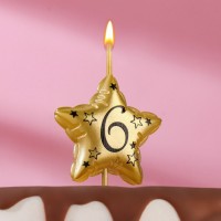 Свеча в торт на шпажке "Воздушная звездочка", цифра 6, 3,5 см, золото: 
