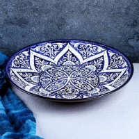 Ляган Риштанская Керамика "Цветы", 42 см, синий: 