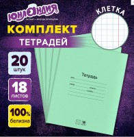 Тетради ДЭК 18 л. КОМПЛЕКТ 20 шт. с ЗЕЛЁНОЙ обложкой, ЮНЛАНДИЯ, клетка: есть 4 шт