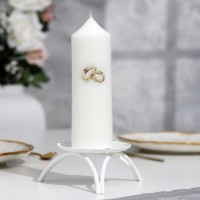 Свеча-цилиндр свадебная "Обручальные кольца", 5х15,5 см, белая, домашний очаг, ручная работа: 