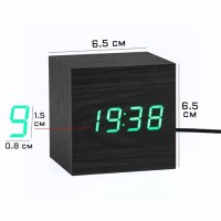 Часы - будильник электронные "Цифра" настольные с термометром, деревянные, 6.5 см, ААА, USB: 