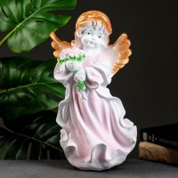 Фигура "Ангел в платье с букетом" бело-розовый 20х21х36см: 