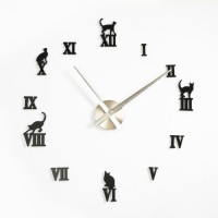 Часы-наклейка, серия: DIY, "Кошечки", плавный ход, d-120 см, 1 АА, черные: 