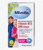 Миволис  Витамин B12 350 депо, 30 мини-таблеток по 6 г: B12 помогает уменьшить усталость и утомляемость.
при длительном уходе
только один раз в день
для энергии¹ и производительности²
Высокая доза: 350 мк B12
Mivolis Витамин B12 350 Депо содержит высокие дозы витамина B12, который поддерживает организм в стрессовые времена, при определенных диетах или при повышенной потребности в витамине B12. Веганская диета, а также физический и умственный стресс могут привести к увеличению потребности в питательных веществах. Поэтому для веганов или вегетарианцев, спортсменов и пожилых людей добавление в рацион витамина B12 может иметь смысл. ¹Витамин B12 поддерживает нормальный энергетический обмен. ²Витамин B12 также помогает уменьшить усталость и усталость и поддерживает нормальную работу нервной системы. Благодаря эффекту депо витамин высвобождается с задержкой во времени и, таким образом, поддерживает организм долгосрочным запасом.