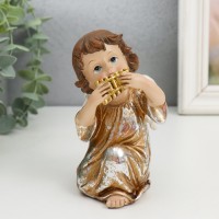 Сувенир полистоун "Ангел играет на пан-флейте" золотистый 7х8х12,5 см: 