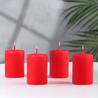 Набор свечей-цилиндров "Интерьерный", 4 шт, 6х4 см, 10 ч, красный: 