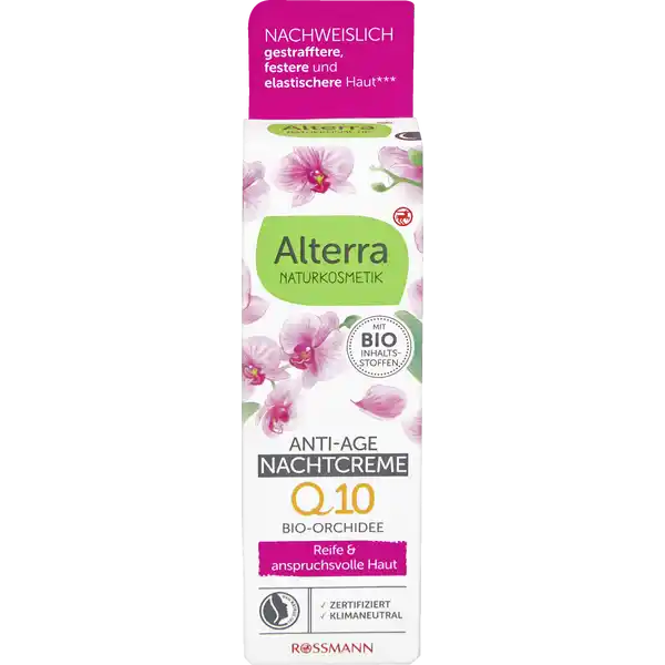 Alterra NATURKOSMETIK Anti-Age Nachtcreme Orchidee: Цвет: Produktbeschreibung und details Alle AlterraProdukte werden auf der Grundlage eines verantwortungsvollen Umgangs mit der Natur entwickelt Jede Haut verdient eine individuelle Pflege Das reichhaltige BioArganl in Kombination mit BioAprikosenkernl pflegt und vitalisiert Ihre Haut whrend der Nacht Wertvoller Orchideenextrakt und BioJojobal pflegen Ihre Haut zustzlich Ginkgoextrakt natrliches Q und Vitamin E schtzen vor freien Radikalen und wirken der vorzeitigen Hautalterung entgegen Bei regelmiger Anwendung wird die Haut nachweislich gestrafft und fhlt sich fester und elastischer an Die natrliche Vitalitt der Haut bleibt erhalten  Wirksamkeitsnachweis mit  Probanden bei wchiger regelmiger Anwendung Das AlterraProdukt entspricht den strengen NatrueKriterien Darauf knnen Sie vertrauen frei von synthetischen Farb und Duftstoffen ohne Silikone Paraffine und andere Minerallprodukte die pflanzlichen Rohstoffe werden soweit mglich aus kontrolliert biologischem Anbau und Wildsammlungen bezogen Hautvertrglichkeit dermatologisch besttigt diese Rezeptur ist zu  ohne Mikroplastik laut zertifizierter Naturkosmetik Weiterfhrende Informationen zum Thema Klimaneutralitt finden Sie unter rossmanndeklimaneutral und unter climatepartnercom Kontaktdaten Dirk Rossmann GmbH Isernhgener Strae   Burgwedel wwwrossmannde Testurteile Qualittssiegel ampamp Verbandszeichen Anwendung und Gebrauch Die Alterra Nachtcreme nach Reinigung und Erfrischung der Haut auf Gesicht Hals und Dekollet auftragen und sanft einmassieren Inhaltsstoffe Aqua Alcohol Glycine Soja Oil Cera Alba Glyceryl Stearate Citrate Sorbitan Stearate Cetearyl Alcohol Simmondsia Chinensis Seed Oil Butyrospermum Parkii Butter Myristyl Myristate Prunus Amygdalus Dulcis Oil Vitis Vinifera Seed Oil Vanilla Planifolia Fruit Extract Tocopheryl Acetate Argania Spinosa Kernel Oil Ubiquinone Ginkgo Biloba Leaf Extract Prunus Armenica Kernel Oil Sucrose Cocoate Tocopherol Helianthus Annuus Seed Oil Xanthan Gum Parfum Olus Oil Alcohol Geraniol ingredients from certified organic agriculture from natural essential oils
https://www.rossmann.de/de/pflege-und-duft-alterra-naturkosmetik-anti-age-nachtcreme-orchidee/p/4305615304342