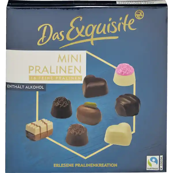 Das Exquisite Mini Pralinen: Цвет: Produktbeschreibung und details erlesene Pralinenkreation enthlt Alkohol Lebensmittelunternehmer Name Dirk Rossmann GmbH Adresse Isernhger Strae   Burgwedel wwwrossmannde UrsprungslandHerkunftsort EU Mit Mandeln ampamp Pistazien aus der EU und NichtEU Testurteile Qualittssiegel ampamp Verbandszeichen Rechtlich vorgeschriebene Produktbezeichnung Pralinenmischung  feine MiniPralinen Zutaten Zucker Kakaobutter Kakaomasse MANDELN  VOLLMILCHPULVER  Glukosesirup Palmfett HASELNSSE  KONDENSMILCH  MILCHZUCKER  KONDENSMAGERMILCH  PISTAZIEN  MAGERMILCHPULVER  Feuchthaltemittel Sorbitsirup Invertase Marc de Champagne BUTTER  Alkohol Emulgatoren Lecithine  SOJA  Mono und Diglyceride von Speisefettsuren Sonnenblumenl SMOLKENPULVER  WEIZENMEHL  Aprikosen  Spirituose MAGERQUARKPULVER  Salz natrliches Orangenaroma Vanilleextrakt Aromen WEIZENSTRKE  stark entltes Kakaopulver Backtriebmittel Ammoniumcarbonate Natriumcarbonate Kann ERDNSSE  andere SCHALENFRCHTE und EI enthalten Produkt enthlt Alkohol Nhrwerte Durchschnittliche Nhrwertangaben pro  g Energie  kj   kcal Fett  g davon  gesttigte Fettsuren  g Kohlenhydrate  g davon  Zucker  g Eiwei  g Salz amplt  g Gebrauch Aufbewahrung und Verwendung Aufbewahrungs und Verwendungsbedingungen Vor Wrme schtzen trocken lagern Warnhinweise und wichtige Hinweise Warnhinweise Enthlt Alkohol
https://www.rossmann.de/de/lebensmittel-das-exquisite-mini-pralinen/p/4305615839004