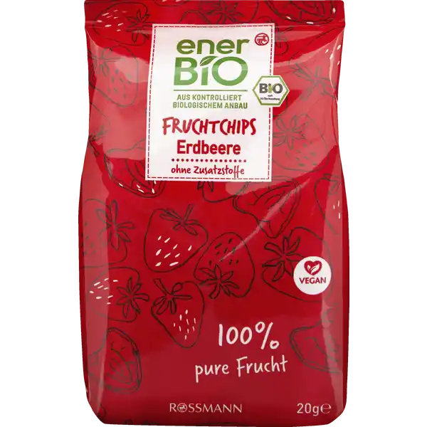 enerBiO Fruchtchips Erdbeere: Цвет: Produktbeschreibung und details Unsere gefriergetrockneten enerBIO Erdbeerscheiben sind knusprig und haben einen intensiven fruchtigsuerlichen Geschmack Sie werden direkt nach der Ernte schockgefrostet und anschlieend schonend gefriergetrocknet Auf diese Weise werden sie ohne jegliche Zustze haltbar gemacht Alle Produkte unserer ROSSMANNMarke enerBiO stammen aus kontrolliert biologischem Anbau Durch eine schonende sorgfltige Verarbeitung erhalten wir hierbei sowohl die Hochwertigkeit als auch den natrlichen Geschmack Zudem lassen wir unsere Produkte regelmig durch unabhngige Institute berprfen  so gewhrleisten wir eine gleichbleibende Qualitt Lebensmittelunternehmer Name Dirk Rossman GmbH Adresse Isernhgener Str   Burgwedel Bio Zertifikat ATBIO UrsprungslandHerkunftsort NichtEU Landwirtschaft Testurteile Qualittssiegel ampamp Verbandszeichen Rechtlich vorgeschriebene Produktbezeichnung Gefriergetrocknete Bio Erdbeerscheiben Zutaten  Erdbeeren Kann Spuren von SOJA und SCHALENFRCHTEN enthalten aus biologischer Landwirtschaft Nhrwerte Durchschnittliche Nhrwertangaben pro  g Energie  kj   kcal Fett  g davon  gesttigte Fettsuren  g Kohlenhydrate  g davon  Zucker  g Ballaststoffe  g Eiwei  g Salz  g Gebrauch Aufbewahrung und Verwendung Aufbewahrungs und Verwendungsbedingungen Trocken vor Wrme und Licht geschtzt lagern Nach dem ffnen rasch verbrauchen
https://www.rossmann.de/de/lebensmittel-enerbio-fruchtchips-erdbeere/p/4305615928647