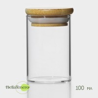 Баночка стеклянная для специй с бамбуковой крышкой BellaTenero «Эко» 100 мл, 5?8 см: 